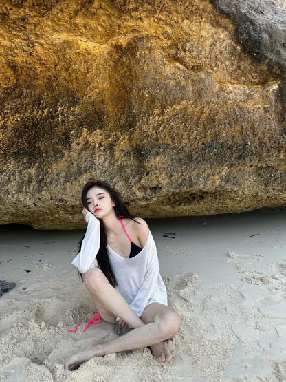 Sheer Oversized Beach Cover-Up – White