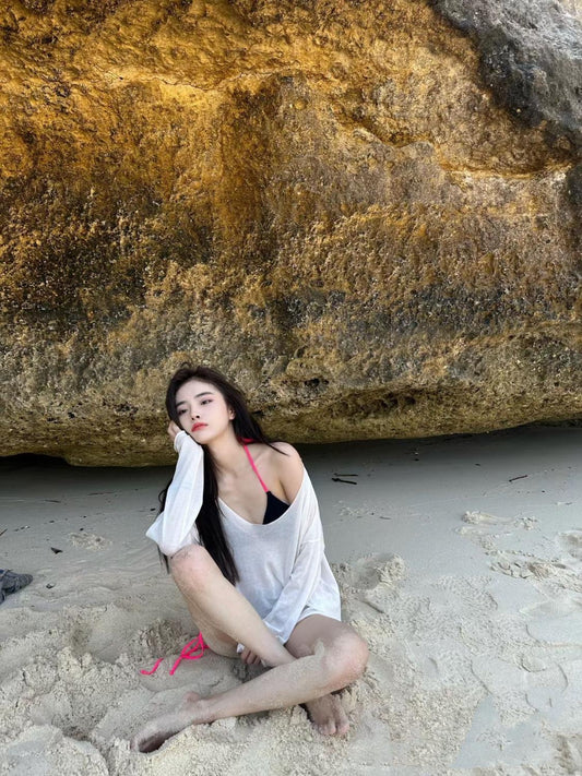 Sheer Oversized Beach Cover-Up – White