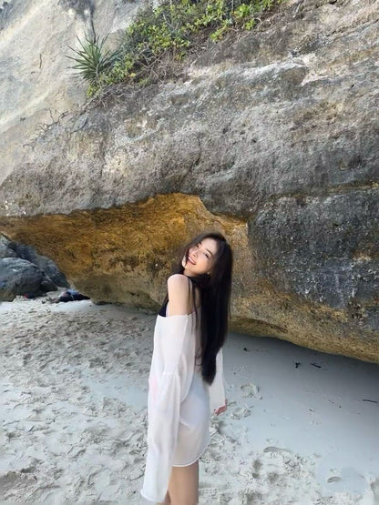 Sheer Oversized Beach Cover-Up – White