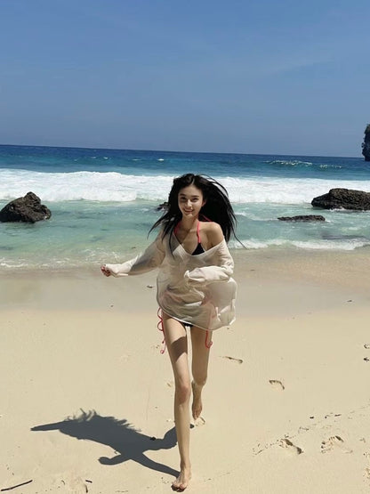 Sheer Oversized Beach Cover-Up – White