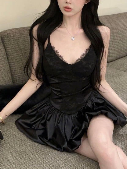Satin Corset Bubble Hem Mini Dress