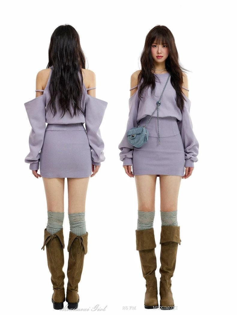 Cold-Shoulder Knit Mini Dress