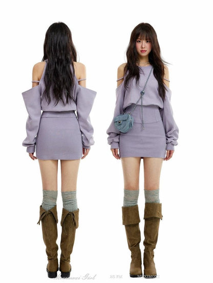 Cold-Shoulder Knit Mini Dress