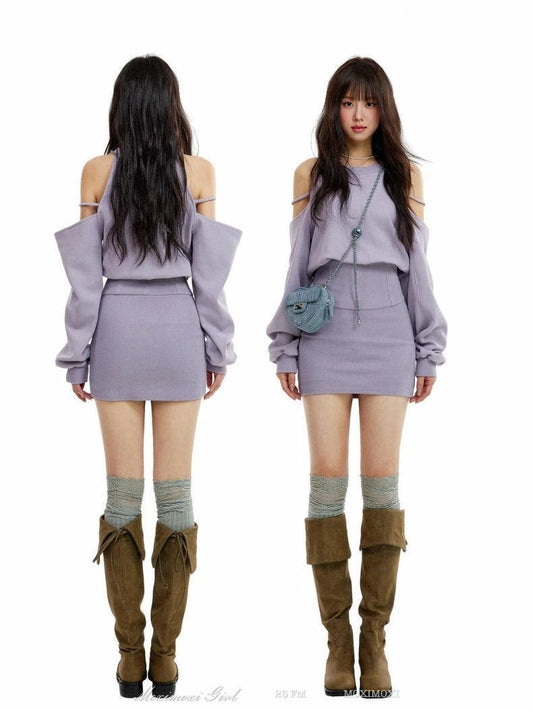 Cold-Shoulder Knit Mini Dress