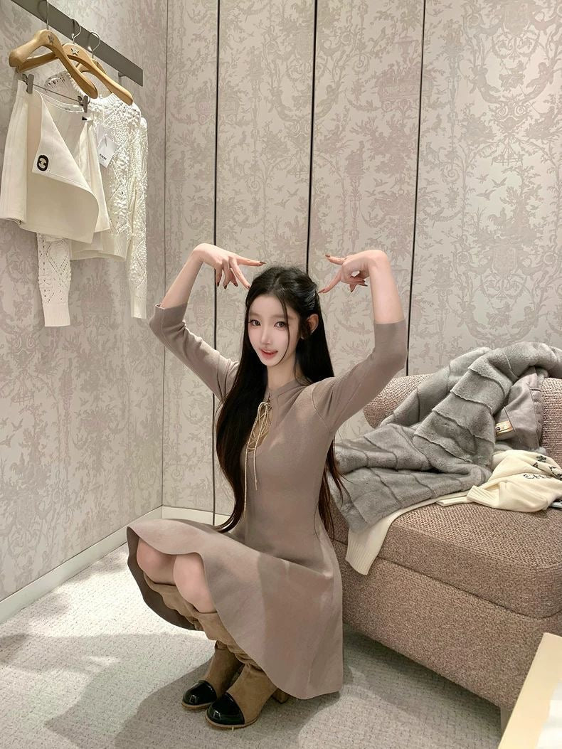 Keyhole Knit Fit-and-Flare Dress