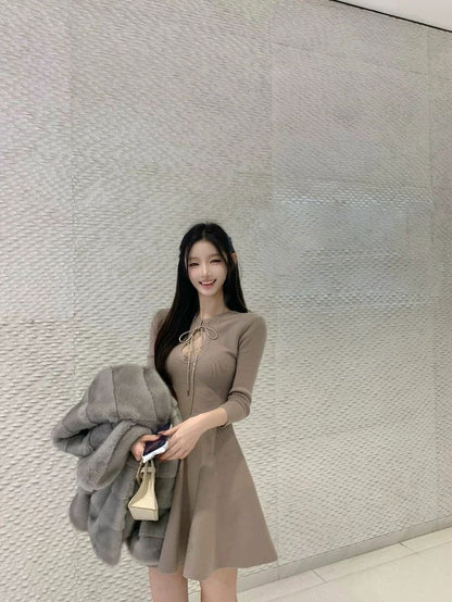 Keyhole Knit Fit-and-Flare Dress