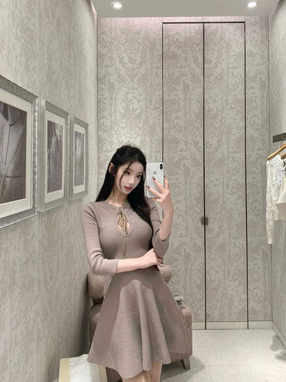 Keyhole Knit Fit-and-Flare Dress