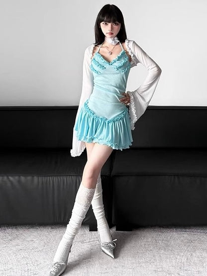 Baby Blue Ruffle Halter Mini Dress