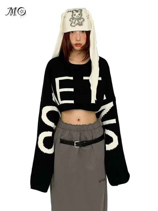 Oversized Sleeve Cropped Knit Sweater