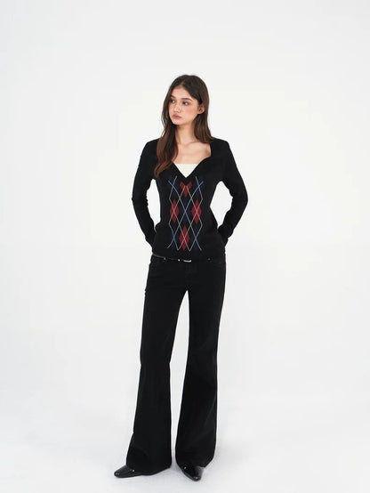 Argyle V-Neck Knit Sweater