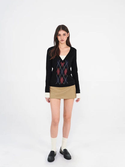 Argyle V-Neck Knit Sweater