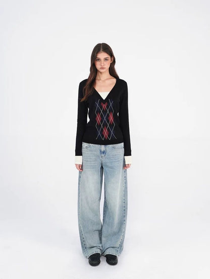 Argyle V-Neck Knit Sweater
