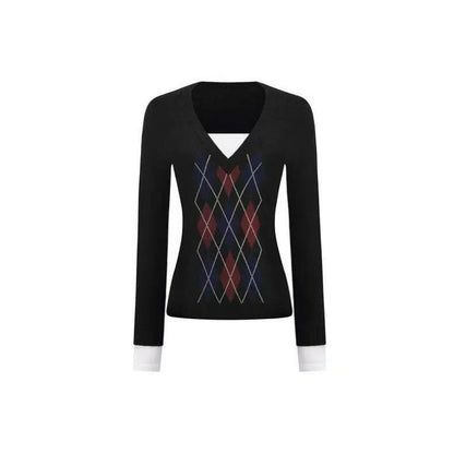 Argyle V-Neck Knit Sweater