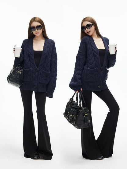 Cable-Knit V-Neck Cardigan