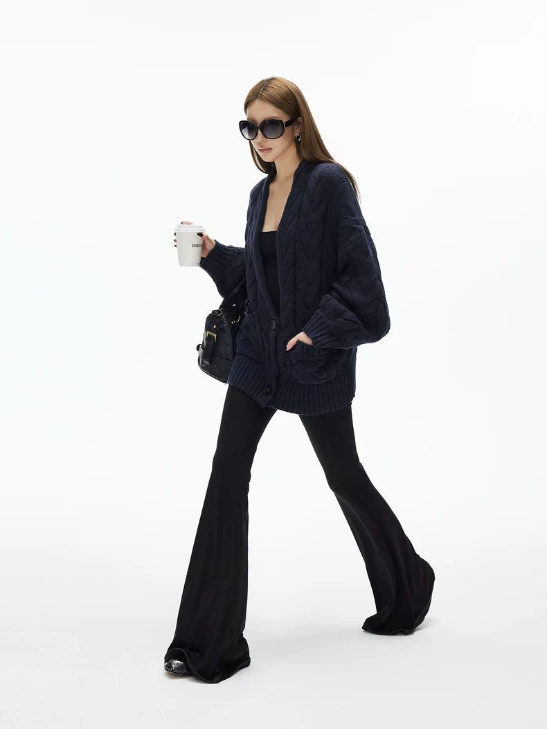 Cable-Knit V-Neck Cardigan