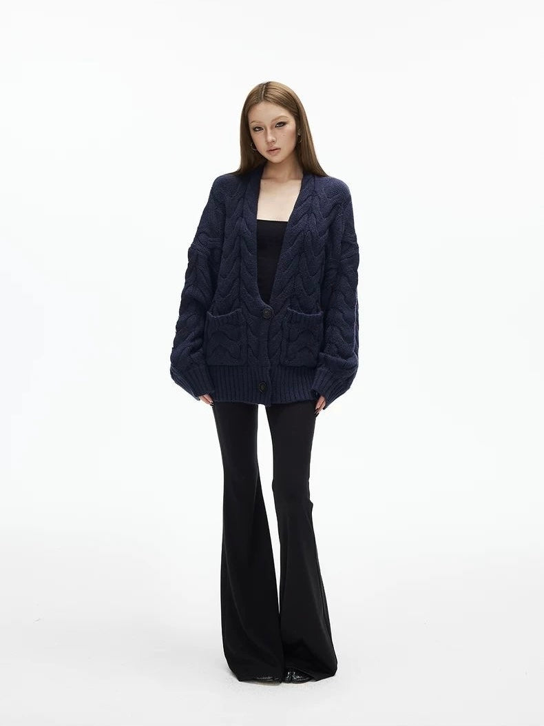Cable-Knit V-Neck Cardigan