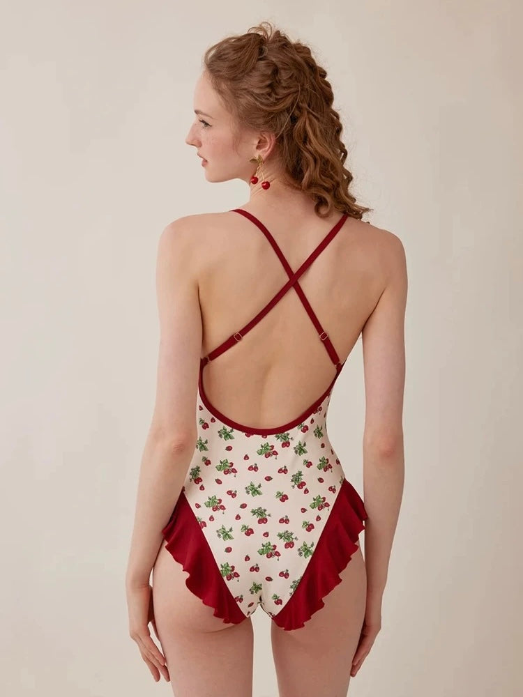 Strawberry cake. - Red Floral Swimsuit