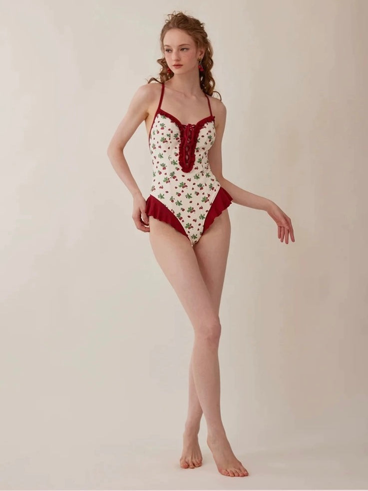 Strawberry cake. - Red Floral Swimsuit