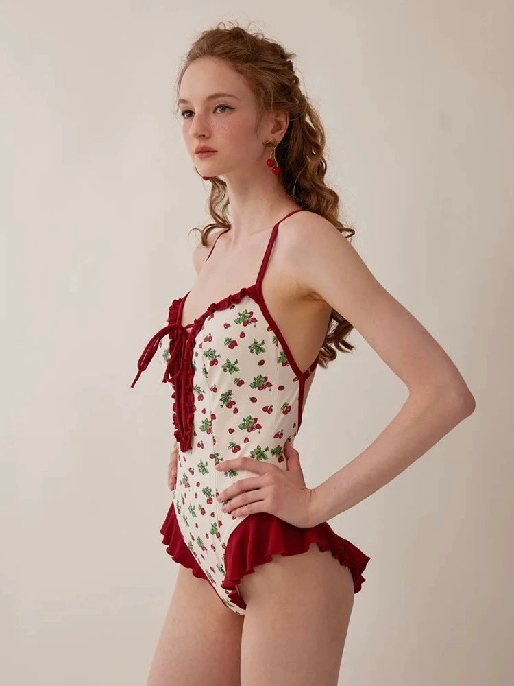 Strawberry cake. - Red Floral Swimsuit