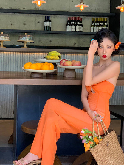Fanta Soda - Orange Fishbone Hollow-Out Dress