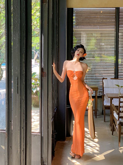 Fanta Soda - Orange Fishbone Hollow-Out Dress
