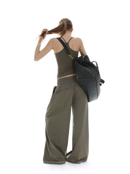 Desert Green Utility Vest Wide-Leg Pants Set