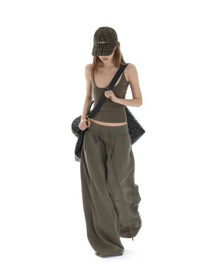 Desert Green Utility Vest Wide-Leg Pants Set