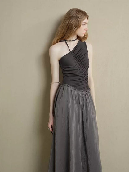 Asymmetric Patchwork Dress with Artistic Ruching
