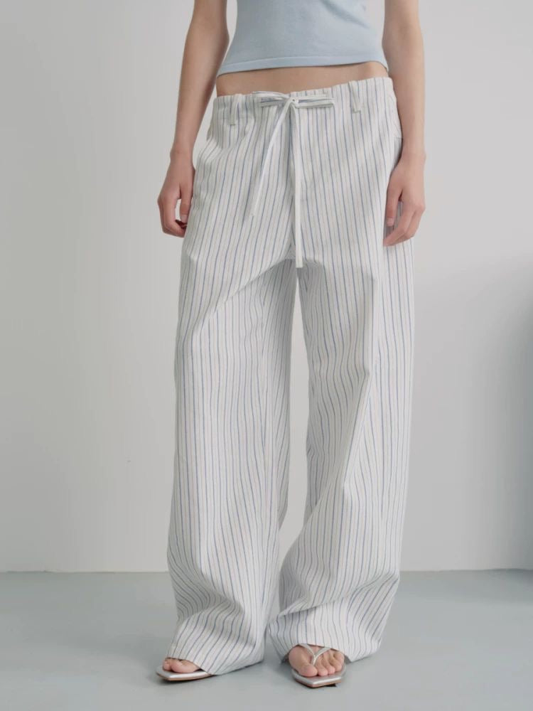 Striped Drawstring Wide-Leg Pants