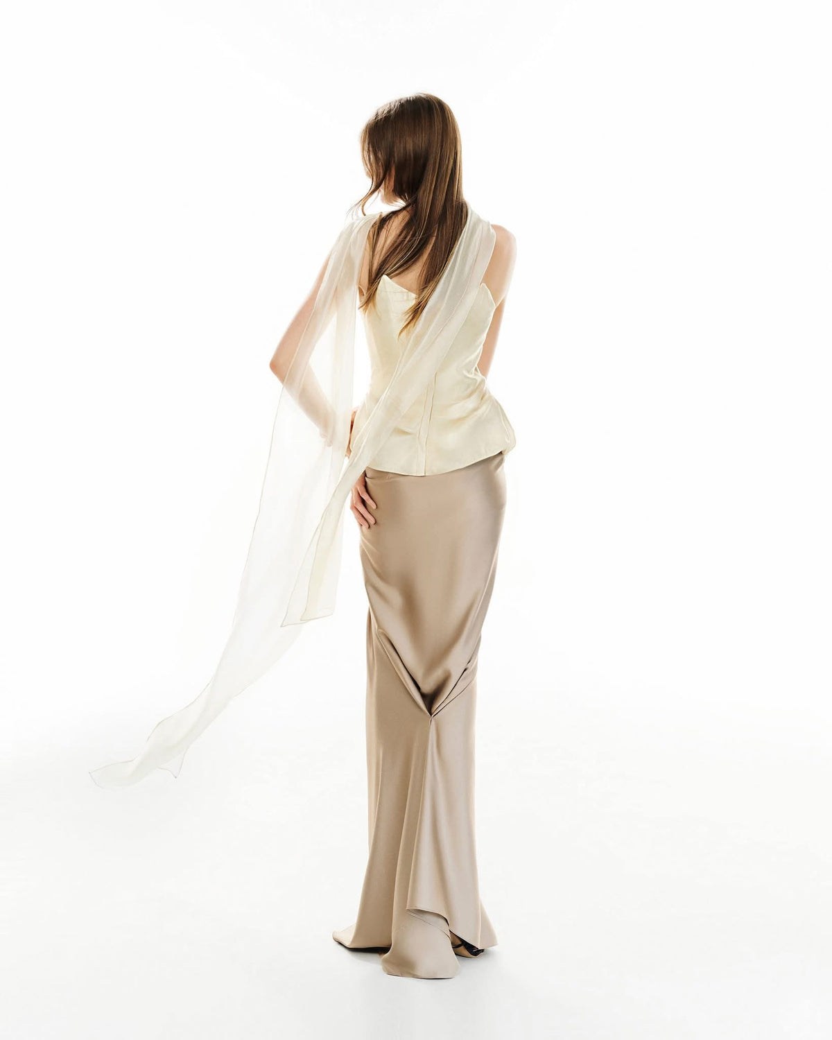 MUST HAVE Corset top with scarf neck & Golden silk maxi skirt — Must Have