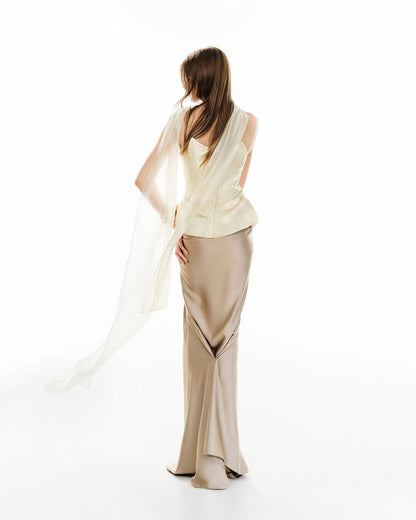 MUST HAVE Corset top with scarf neck & Golden silk maxi skirt — Must Have