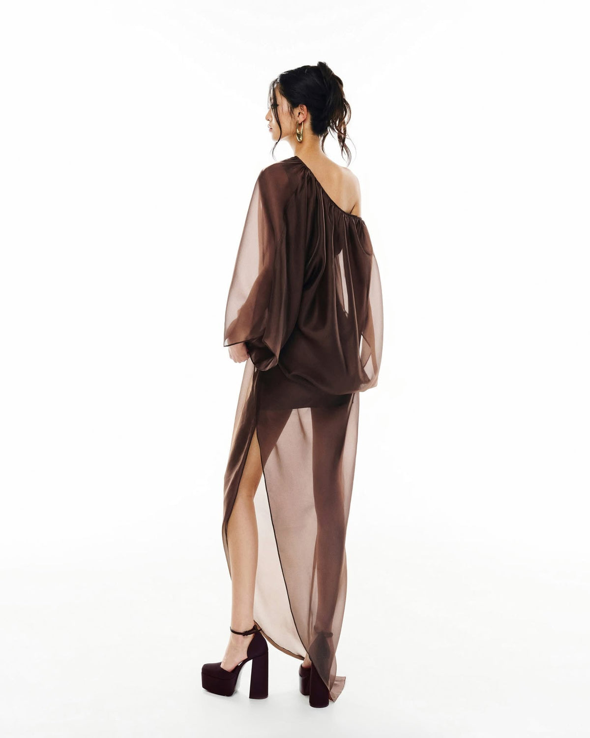 MUST HAVE One-shoulder chocolate wrap dress — Must Have