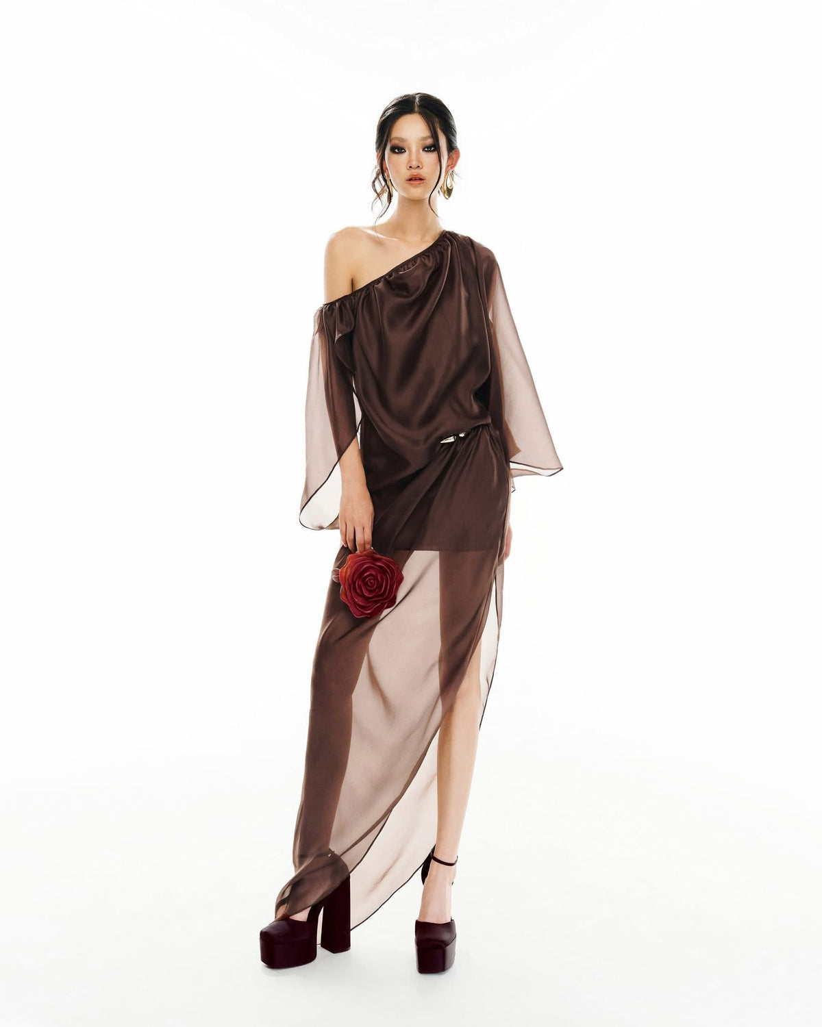 MUST HAVE One-shoulder chocolate wrap dress — Must Have