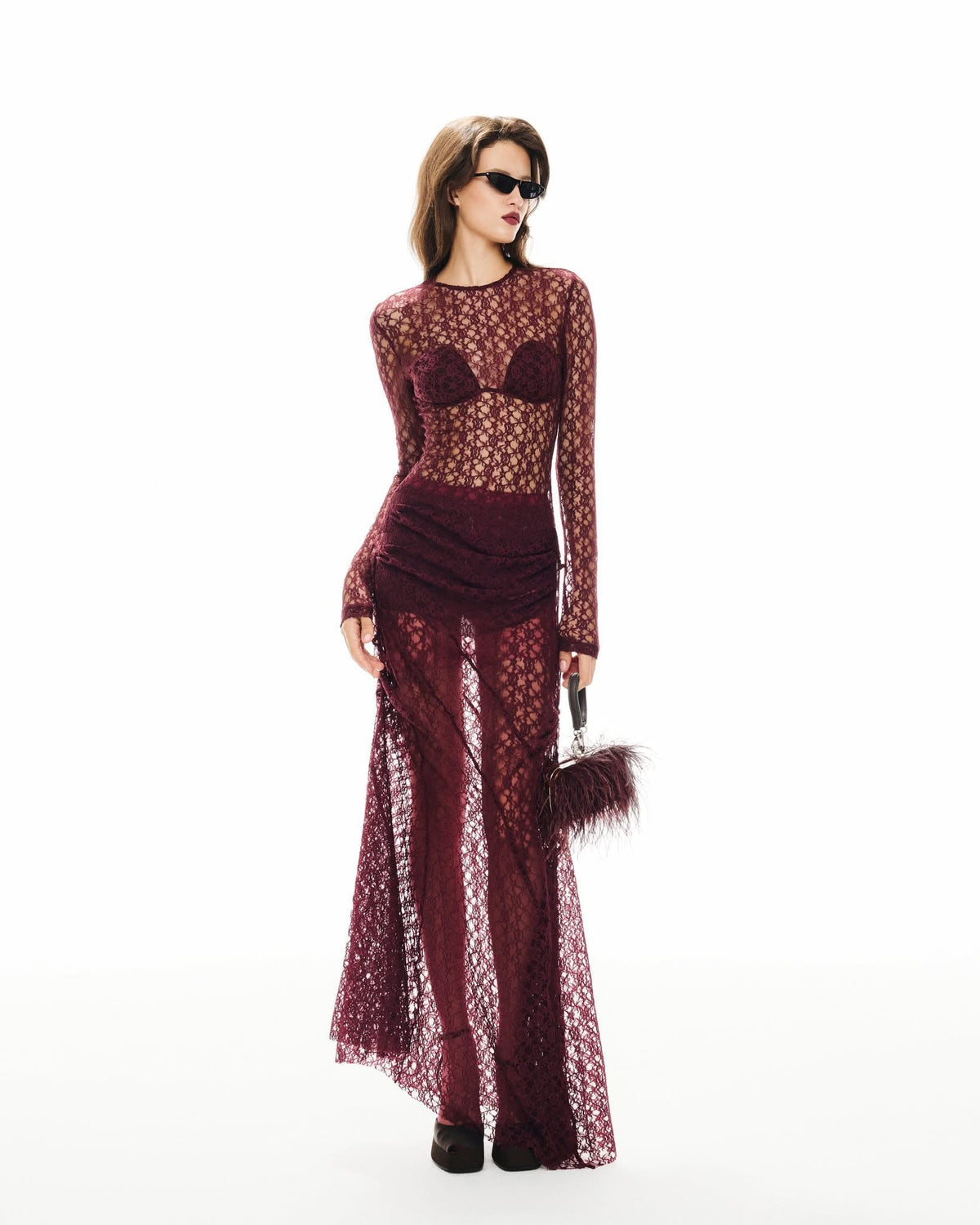 MUST HAVE Wine red lace maxi dress — Must Have