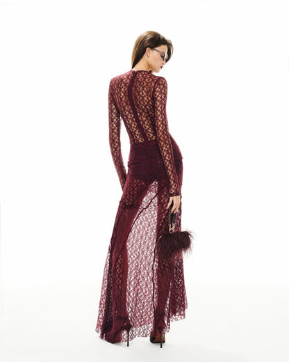 MUST HAVE Wine red lace maxi dress — Must Have