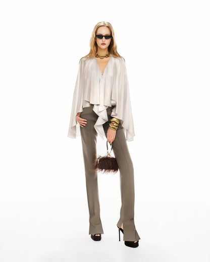 MUST HAVE Silk cape top & Slit-hem pants — Must Have