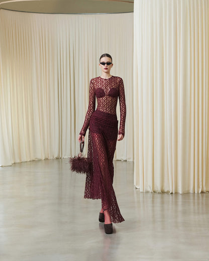 MUST HAVE Wine red lace maxi dress — Must Have