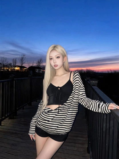 INNA Midnight Coast Three-Piece Striped Swimsuit
