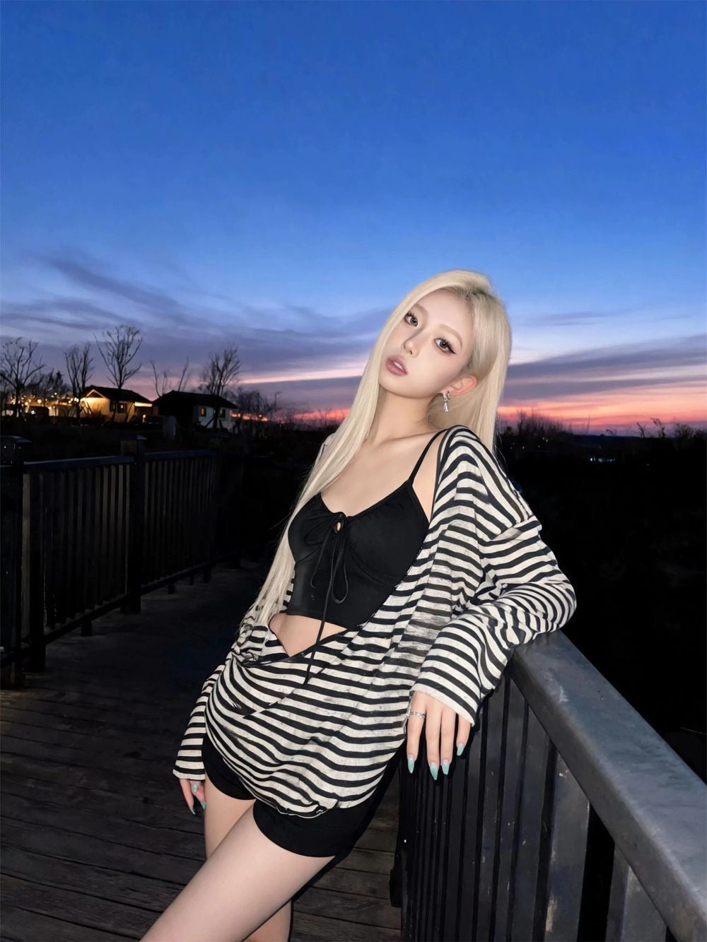 INNA Midnight Coast Three-Piece Striped Swimsuit