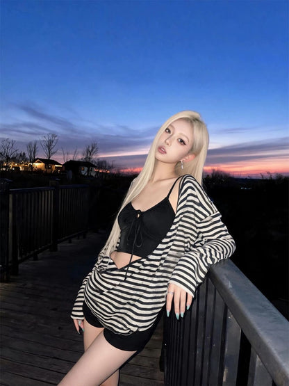 INNA Midnight Coast Three-Piece Striped Swimsuit