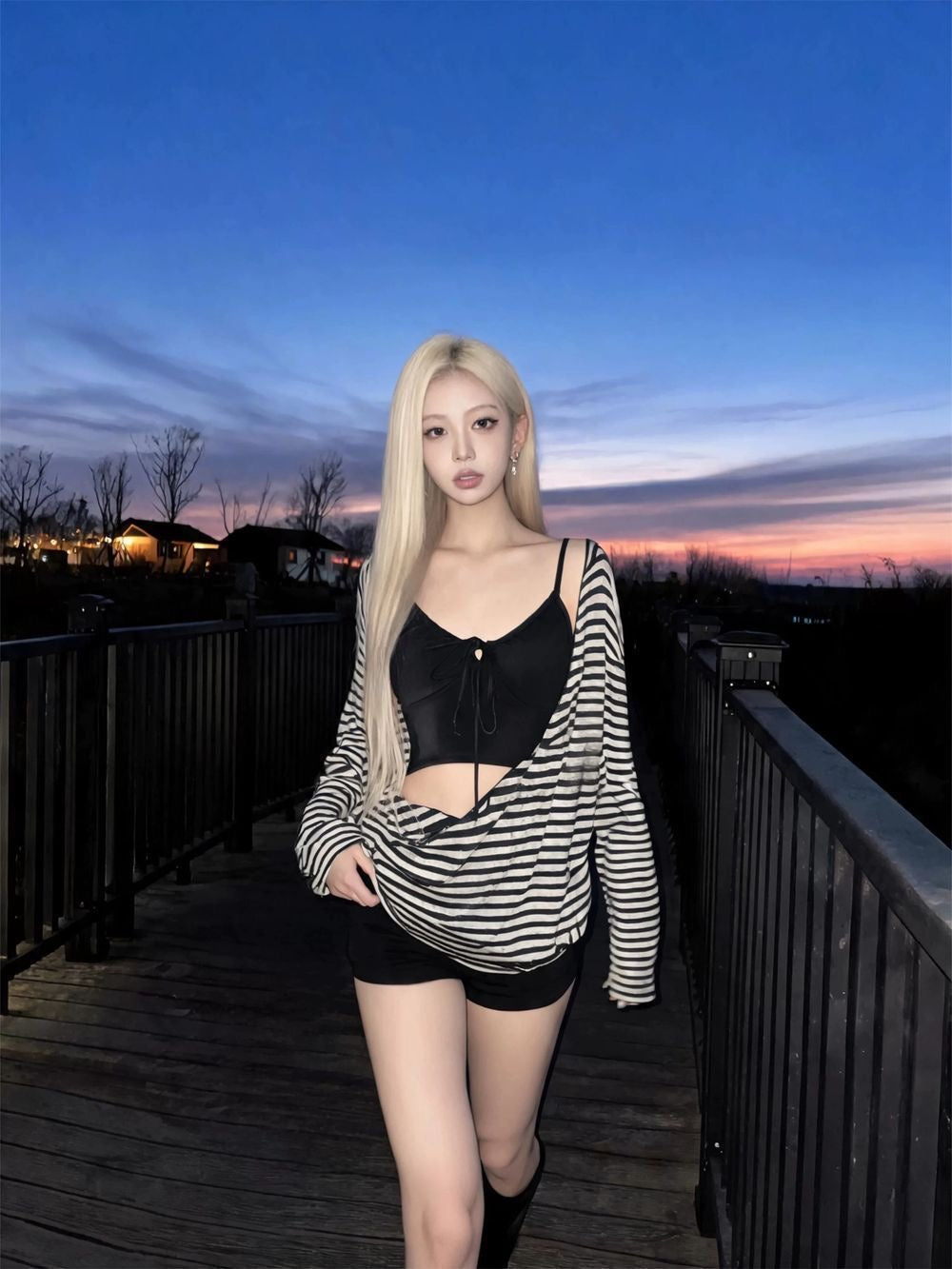 INNA Midnight Coast Three-Piece Striped Swimsuit