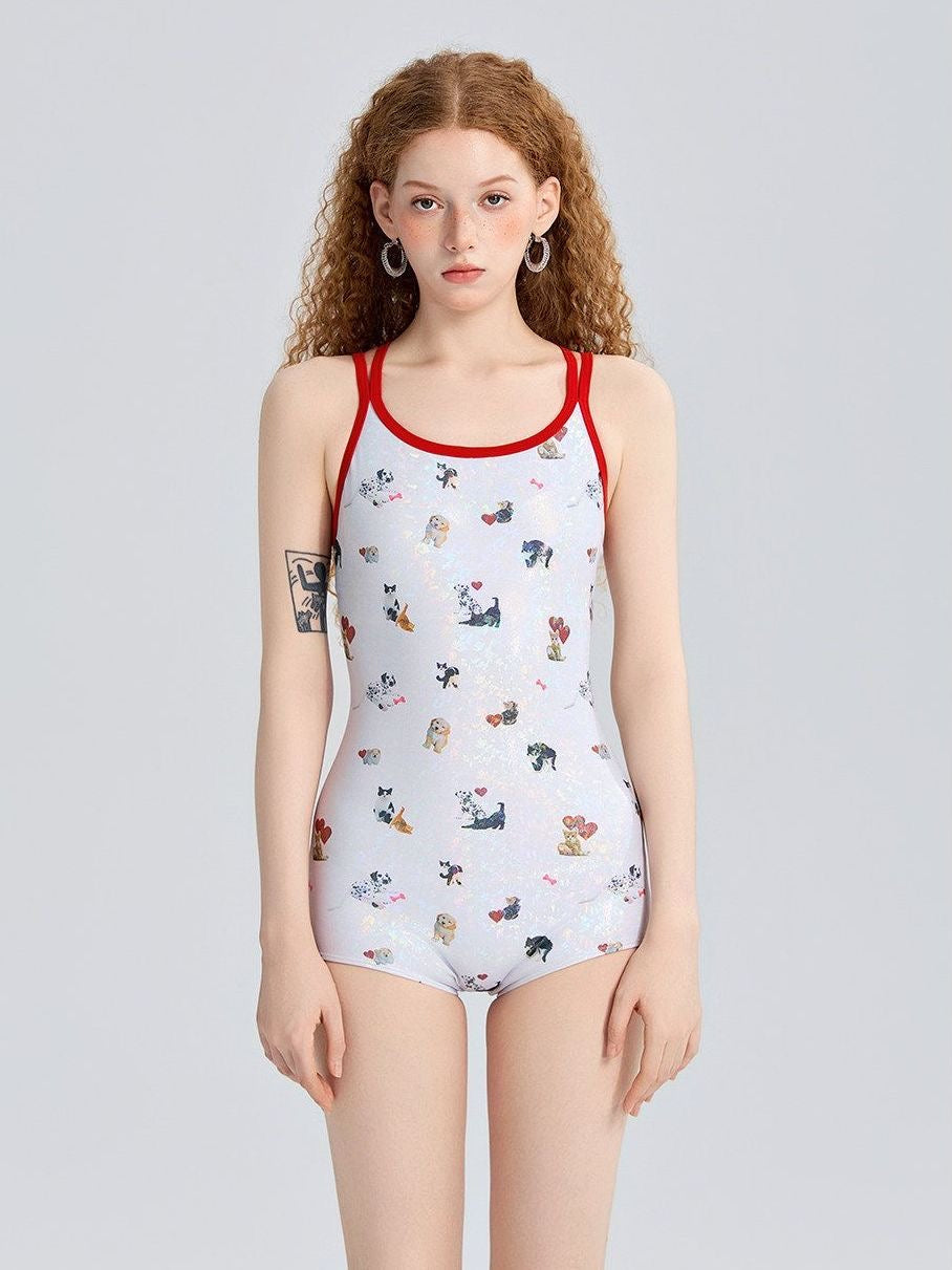 INNA Puppy Love Dog Print One-Piece Swimsuit