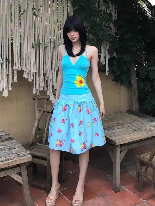 Floral Halter Camisole Top – Summer Slim Fit Spaghetti Strap Tank