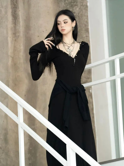 Black Vivienne - Patchwork Long Sleeve Dress