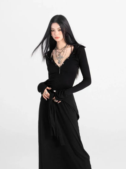 Black Vivienne - Patchwork Long Sleeve Dress