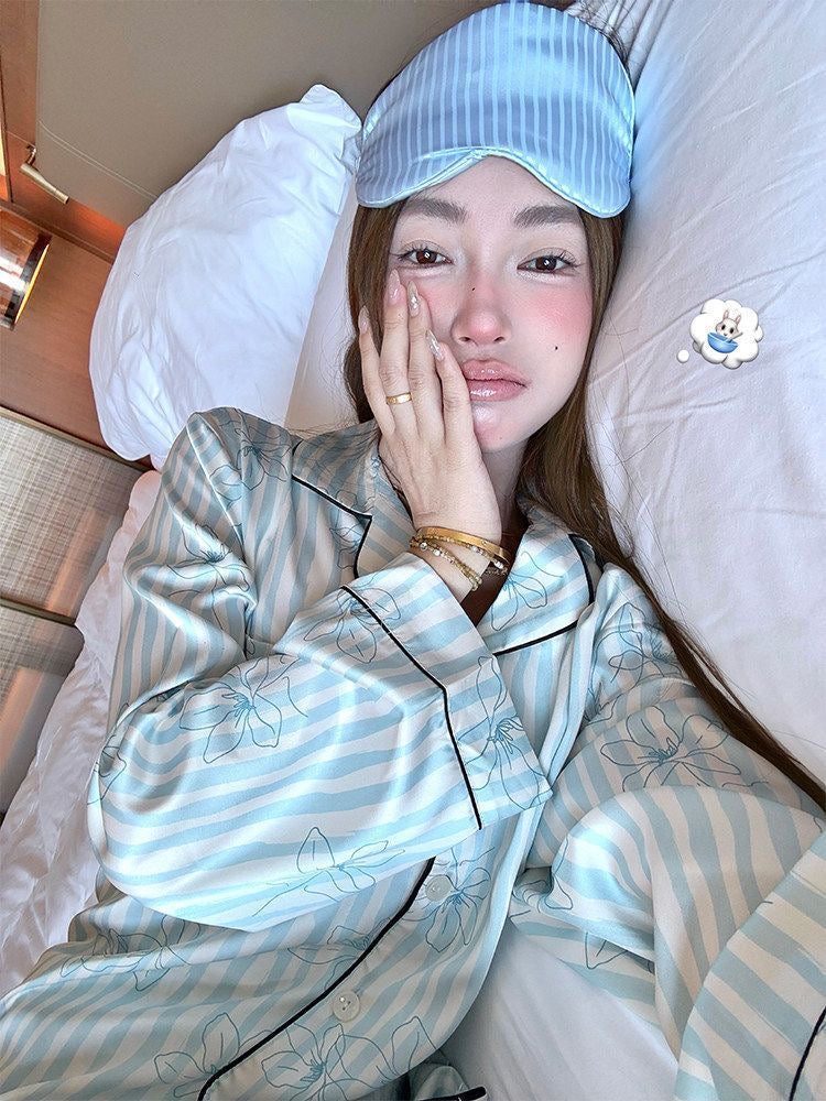 INNA Blue Bloom Striped Long Pajama Set
