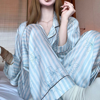 INNA Blue Bloom Striped Long Pajama Set