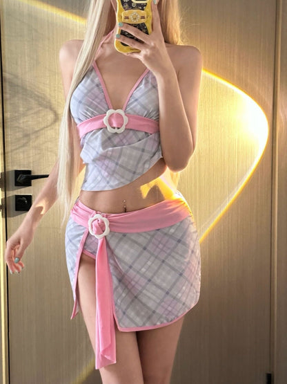 INNA Sweetheart Plaid 3-Piece Swim Set
