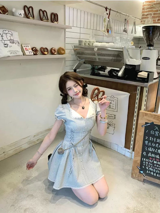 Gingham Lace Button Dress