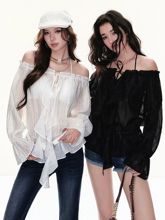 Sheer Ruffle Tie Blouse